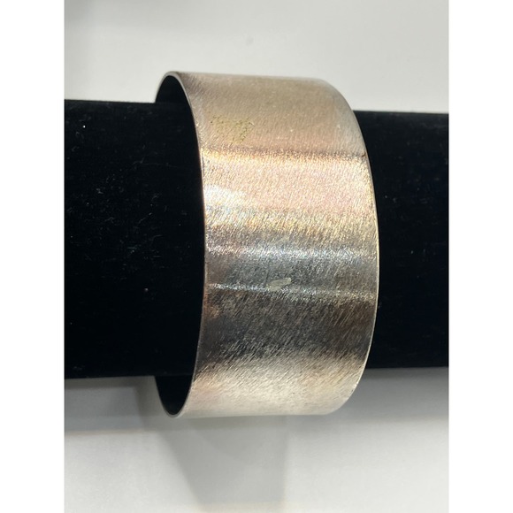 Textured Silver-Tone Cylinder Bangle 3 Inch Wide Bracelet! - Picture 2 of 8